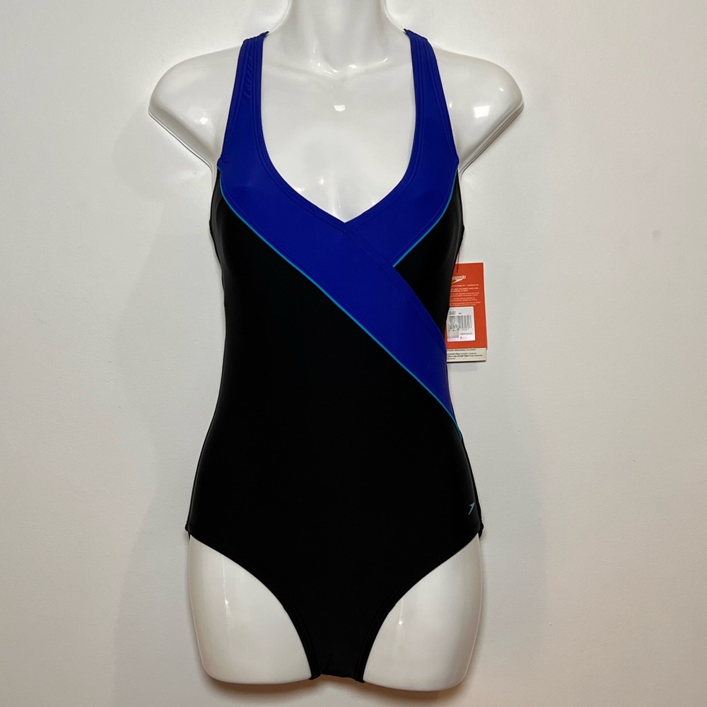 SOLD 2/5 Speedo NWT Blue & Black Crisscrossed Back Swimsuit